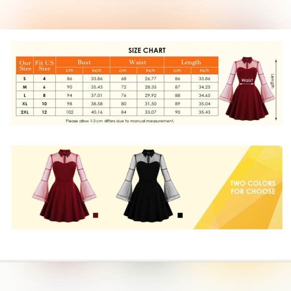 CHARMMA Women's Gothic Peter Pan Collar Keyhole Bell Sleeve Mesh Panel Dress - Picture 6 of 6